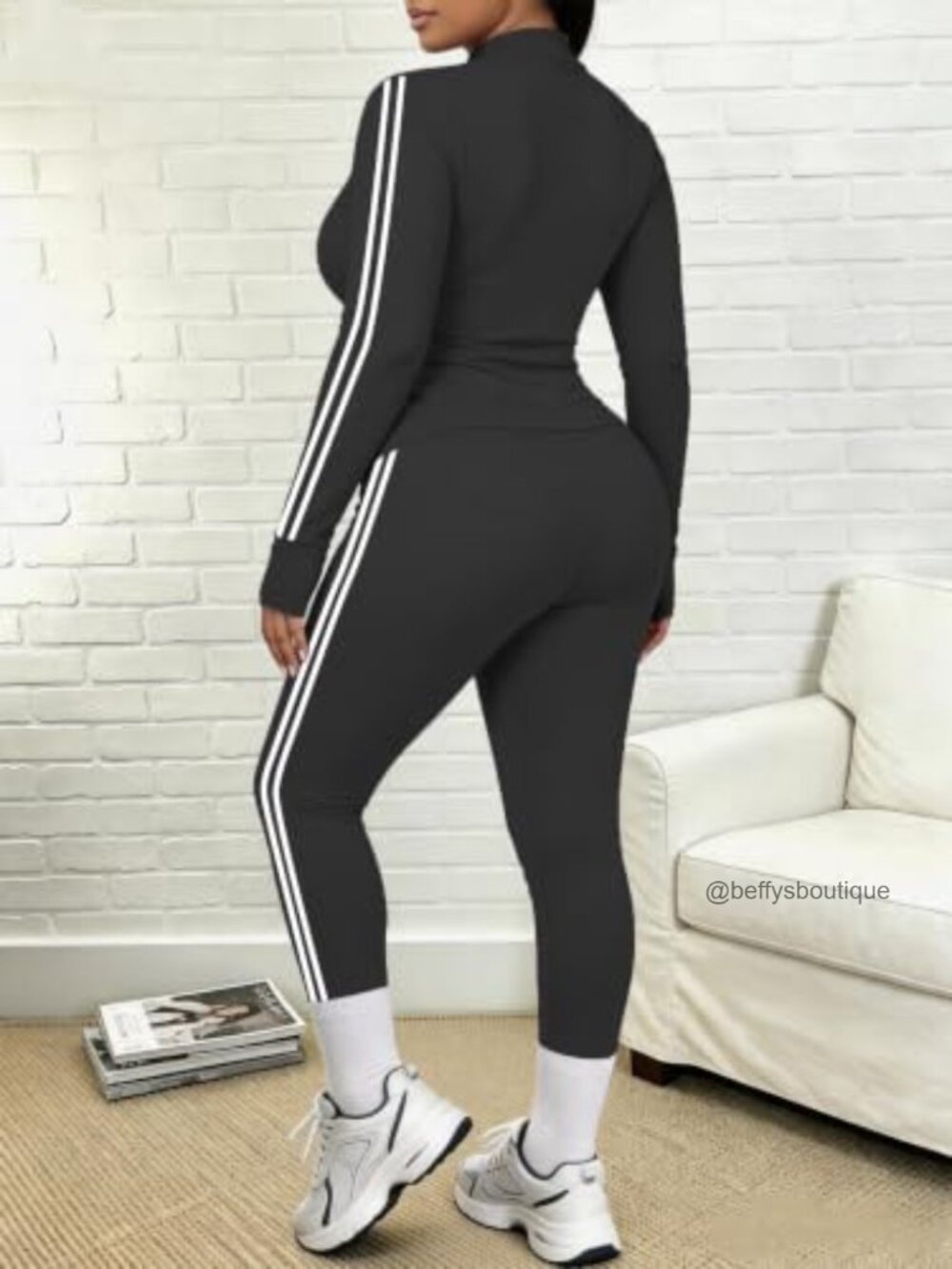 Women's 2 Piece Workout Set Zip Up Thumb Hole Tracksuit - Picture 2 of 5